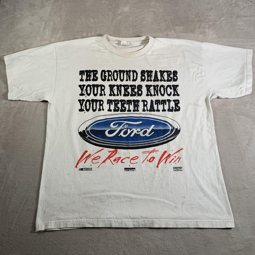 Vintage Ford Racing Shirt Mens XXL White NASCAR We Race‎ to Win Made USA 90s